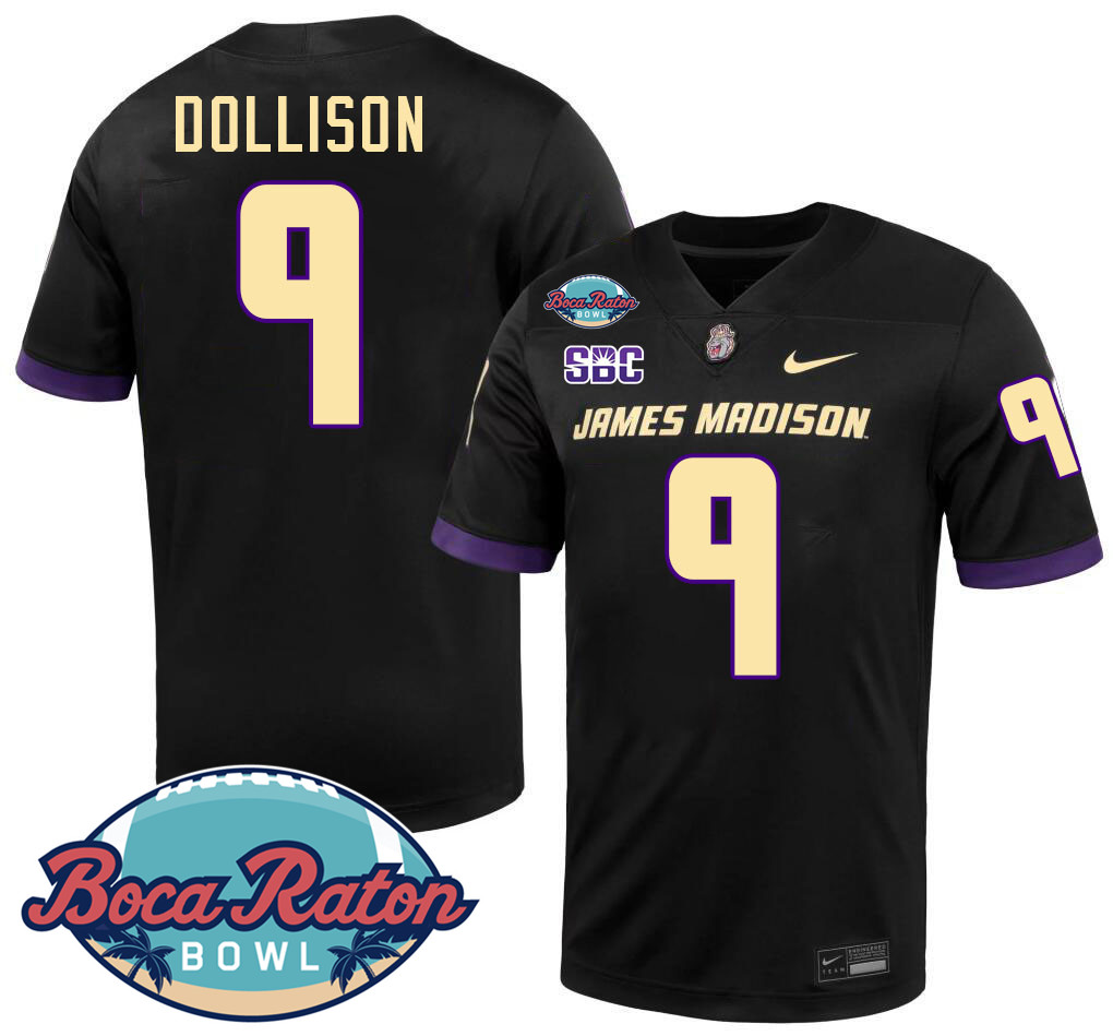 #9 Omarion Dollison James Madison Dukes 2024 Boca Raton Bowl Jersey-Black